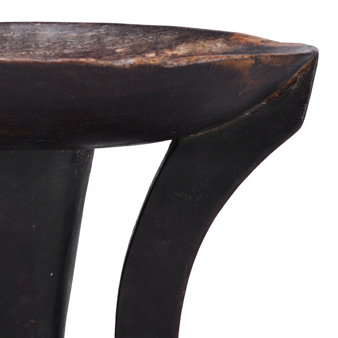 Handle Detail From Antique Naga Tribal Wooden Food Bowl From Nagaland With Pedestal Base And Rich Patina