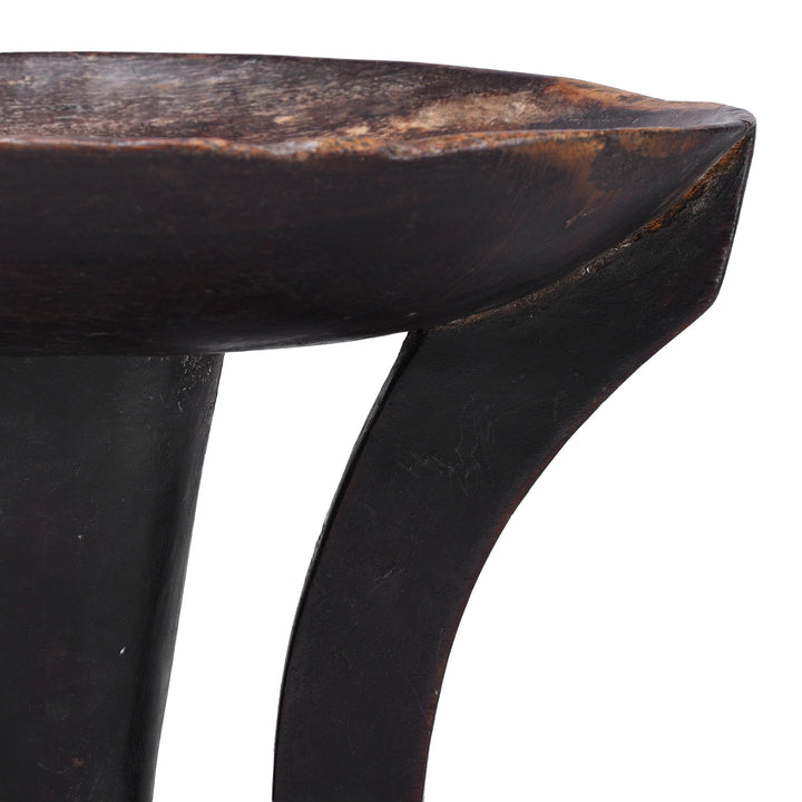 Handle Detail From Antique Naga Tribal Wooden Food Bowl From Nagaland With Pedestal Base And Rich Patina
