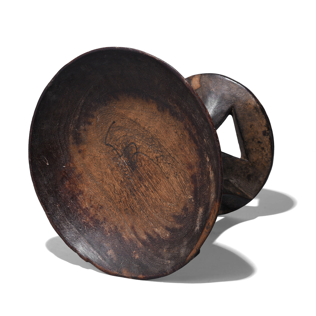 Bowl Detail From Antique Naga Tribal Wooden Food Bowl From Nagaland With Pedestal Base And Rich Patina