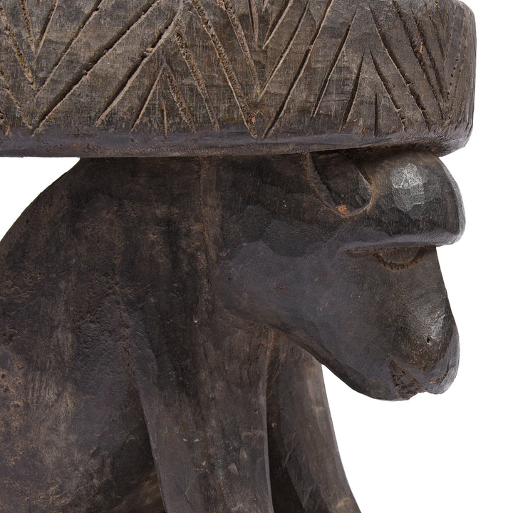 Face Detail From Vintage Carved Santal Tribal Monkey Stool | Indigo Antiques