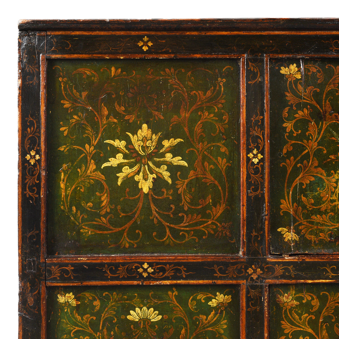 Corner Detail From Antique Green Painted Tibetan Altar Cabinet | Indigo Antiques