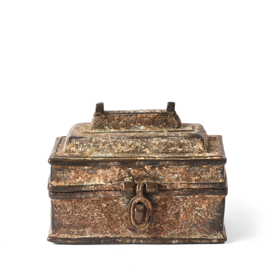 Frontal View Of Old Brass Dhokra Money Box From Orissa | Indigo Antiques