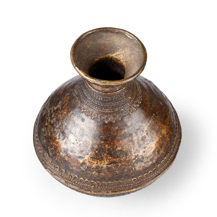 Top Down View Of Dhokra Brass Pot From Orissa | Indigo Antiques
