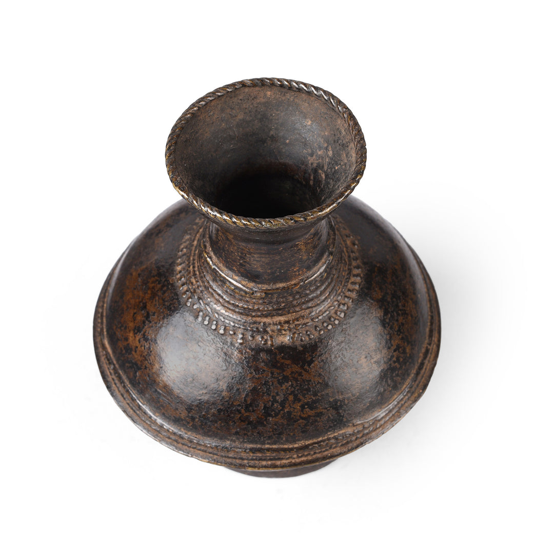 Top Down View Of Dhokra Brass Pot From Orissa | Indigo Antiques