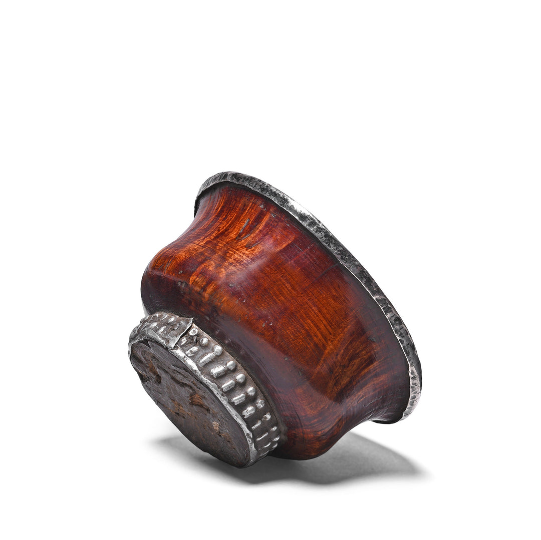 Underside Of Silver & Burr Walnut Tsampa Bowl From Tibet | Indigo Antiques 