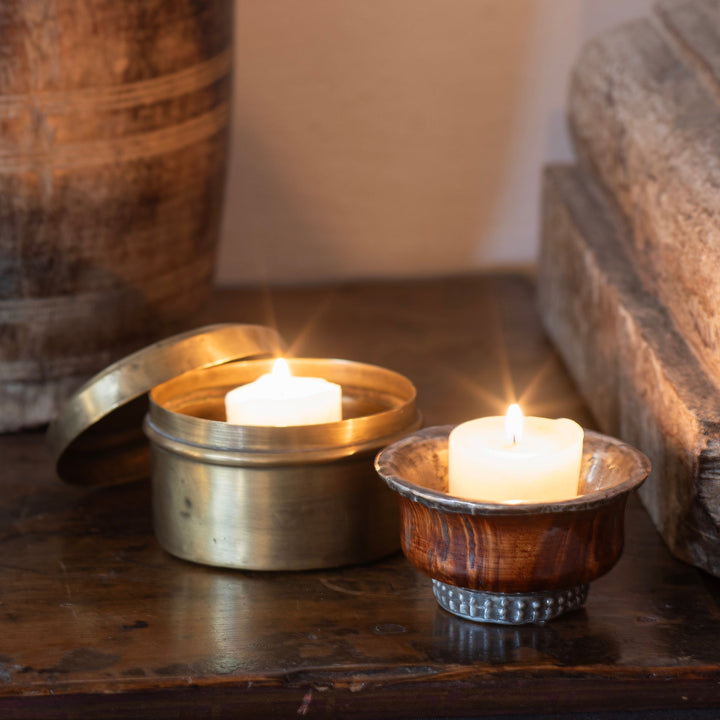 Antique Tibetan Silver & Burr Tsampa Tea Bowl Cups - Ca 1900