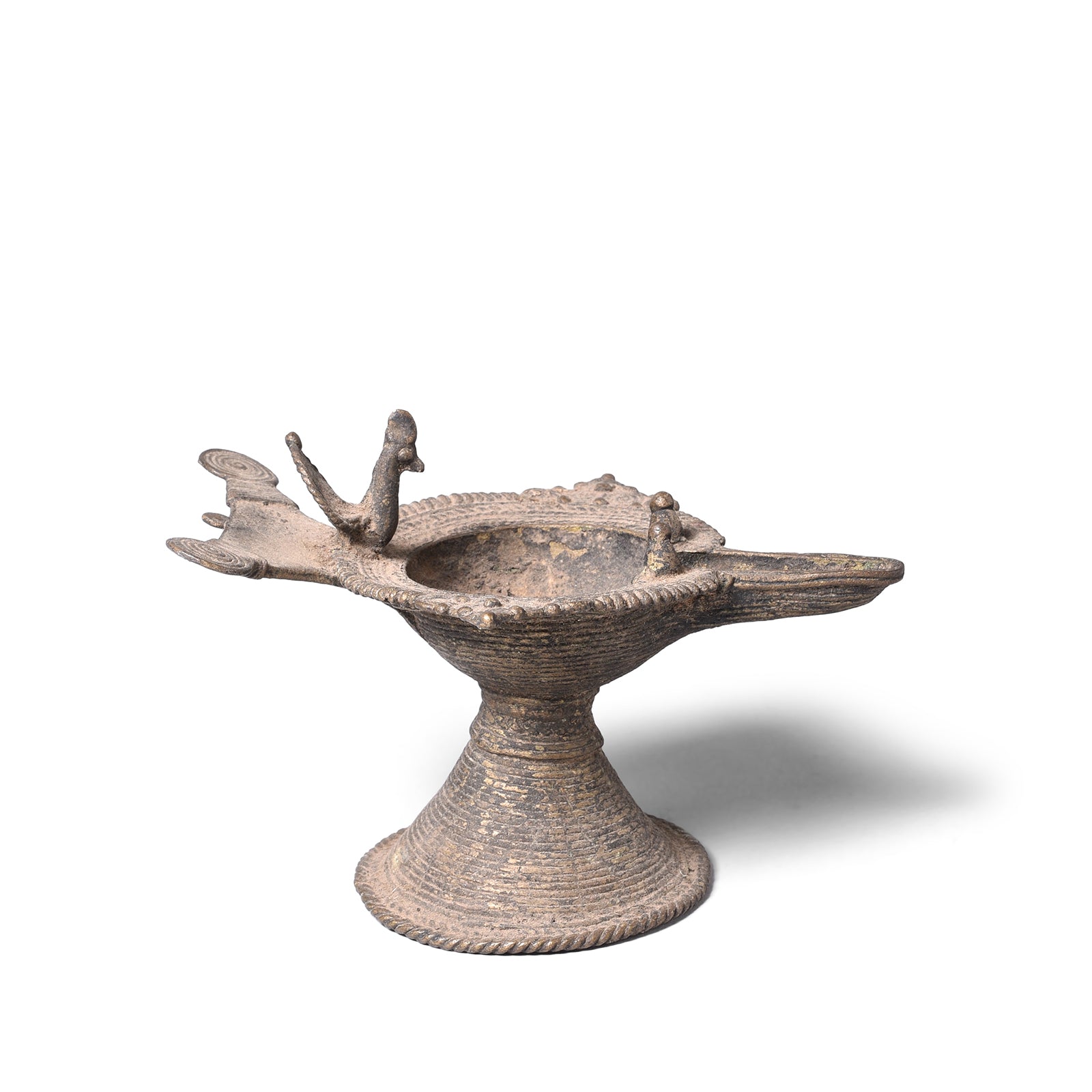 Antique Indian Brass Dhokra Work Oil Lamp From Chhattisgarh | Indigo Antiques