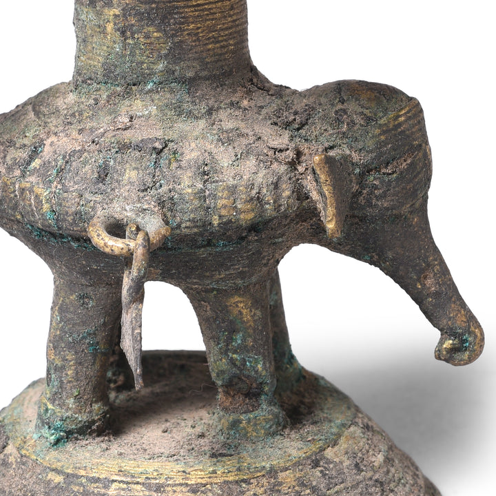 Elephant Detail From Antique Brass Dhokra Work Oil Lamp From Chhattisgarh | Indigo Antiques