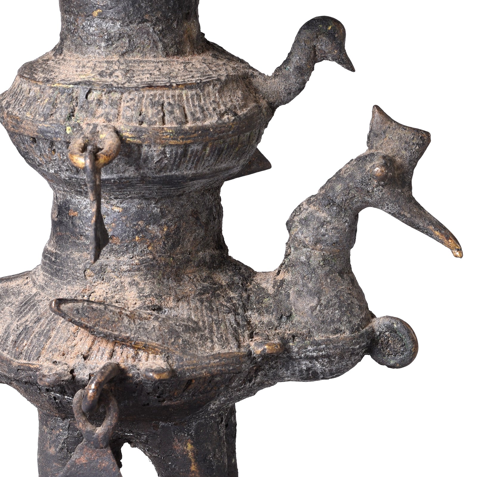 Detail from Antique Brass Dhokra Work Bastar Oil Lamp From Chhattisgarh | Indigo Antiques