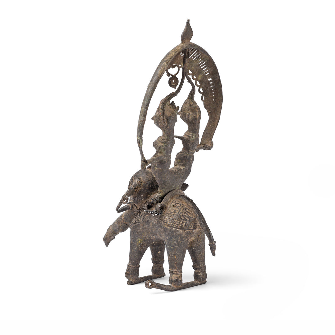 Rear View Of Vintage Brass Dhokra Work Elephant & Rider | Indigo Antiques