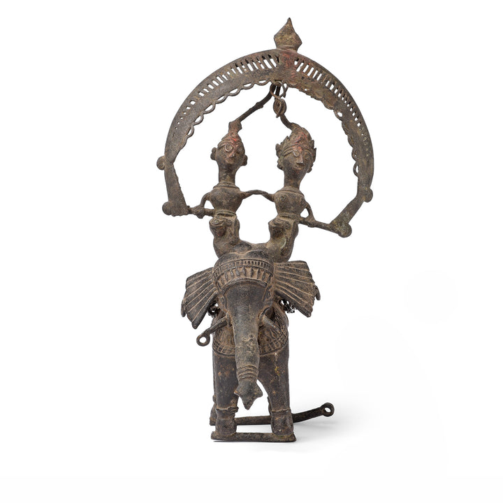 Frontal View Of Vintage Brass Dhokra Work Elephant & Rider | Indigo Antiques