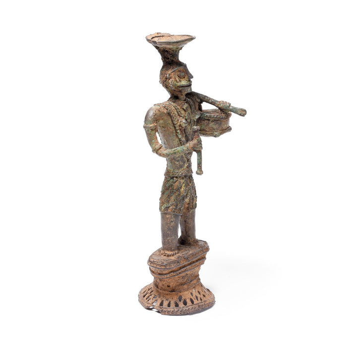 Angled VIew Of Antique Bastar Dhokra Figure of Mitki | Indigo Antiques