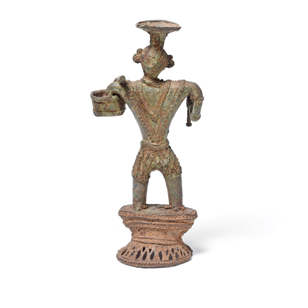 Back of Antique Bastar Dhokra Figure of Mitki | Indigo Antiques