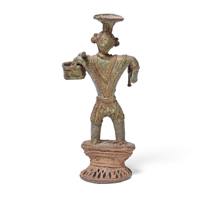 Back of Antique Bastar Dhokra Figure of Mitki | Indigo Antiques