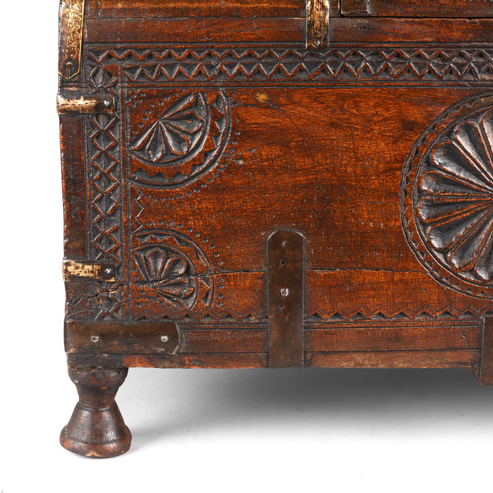 Leg Detail From Antique Chip Carved Dowry Hut Box From Jaisalmer | Indigo Antiques