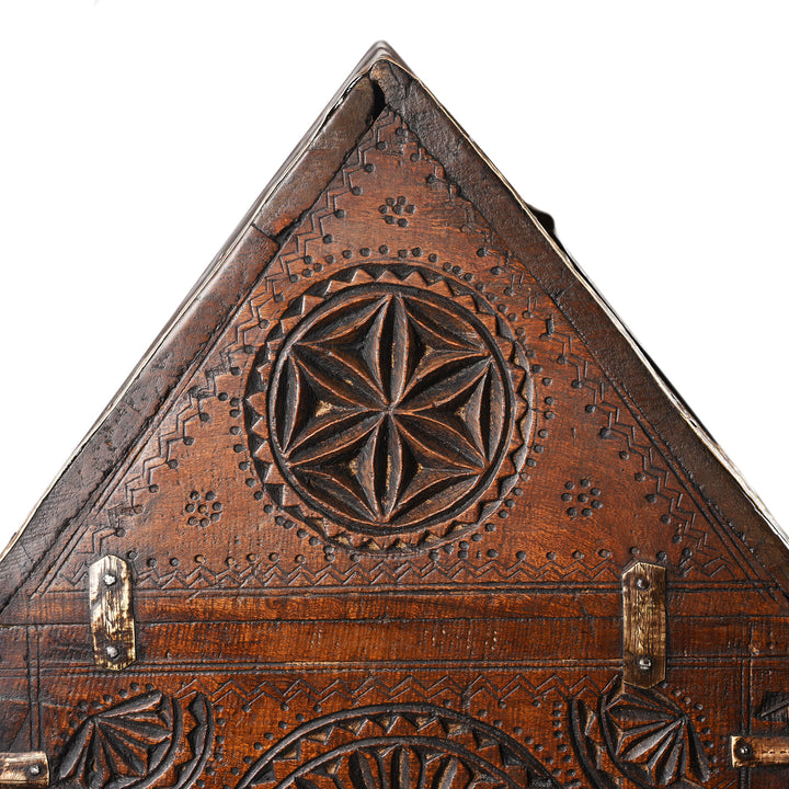 Side View Of Antique Chip Carved Dowry Hut Box From Jaisalmer | Indigo Antiques