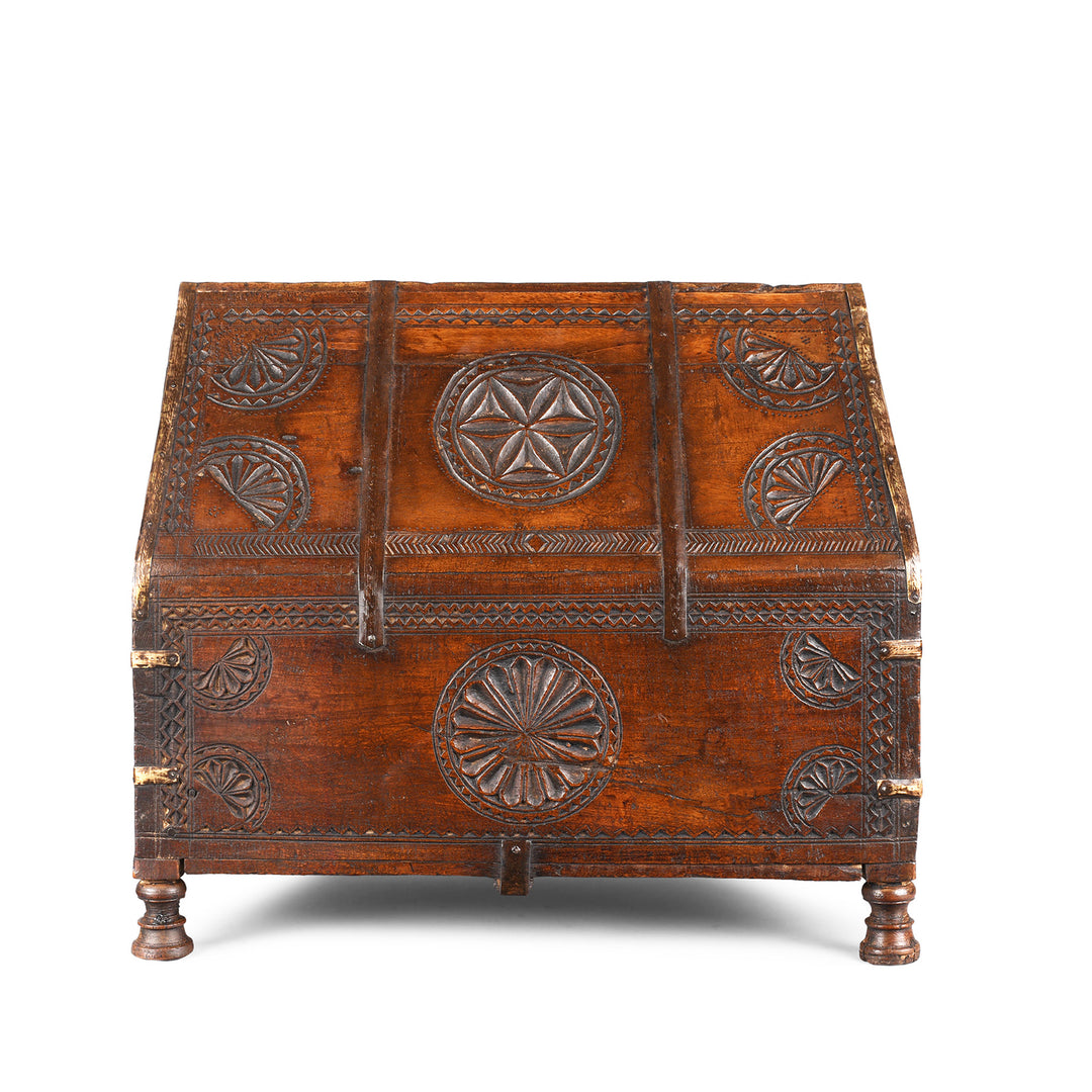 Back Of Antique Chip Carved Dowry Hut Box From Jaisalmer | Indigo Antiques