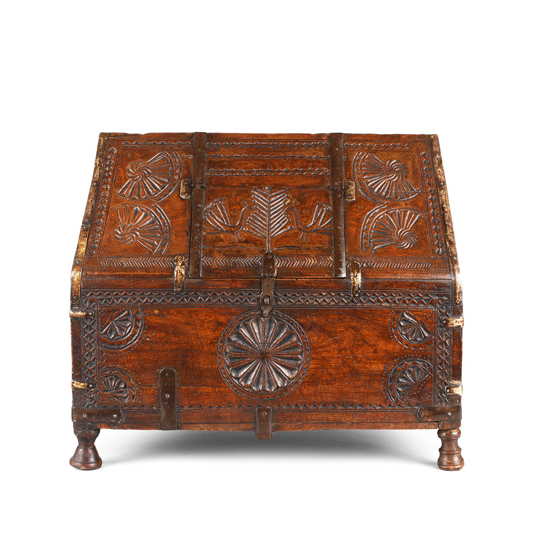Antique Indian Chip Carved Dowry Hut Box From Jaisalmer | Indigo Antiques