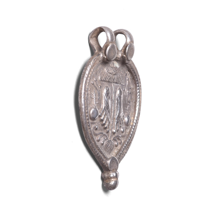 Angled VIew Of Option 3 Tribal Silver Amulet From Rajasthan - Vishnu Feet - Vishnupada