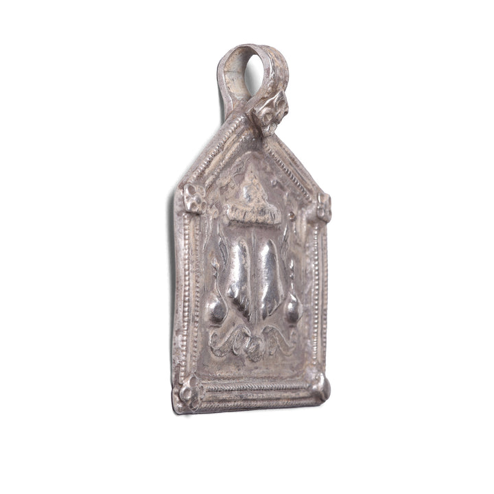 Angled VIew Of Option 4 Tribal Silver Amulet From Rajasthan - Vishnu Feet - Vishnupada