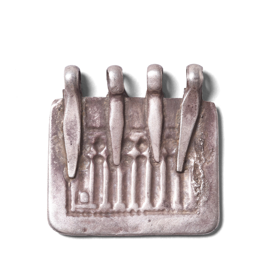 Back Of Tribal Silver Amulet Depicting Saptamatrika From Rajasthan | Indigo Antiques