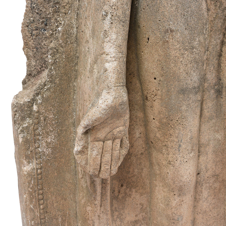 Hand Detail From Reproduction Indian Carved Stone Standing Buddha | Indigo Antiques