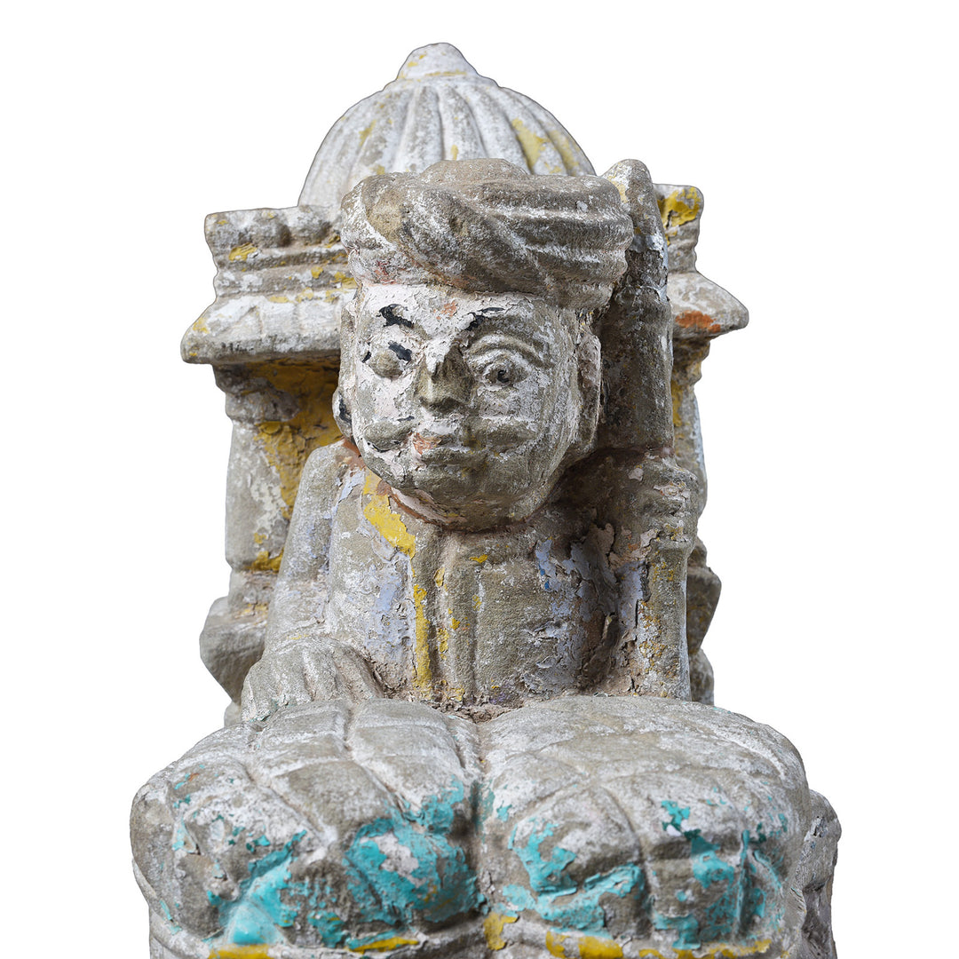 Option 1 Mahout Front View From Antique Indian Painted Stone Elephant With Mahout And Royal Box Carving