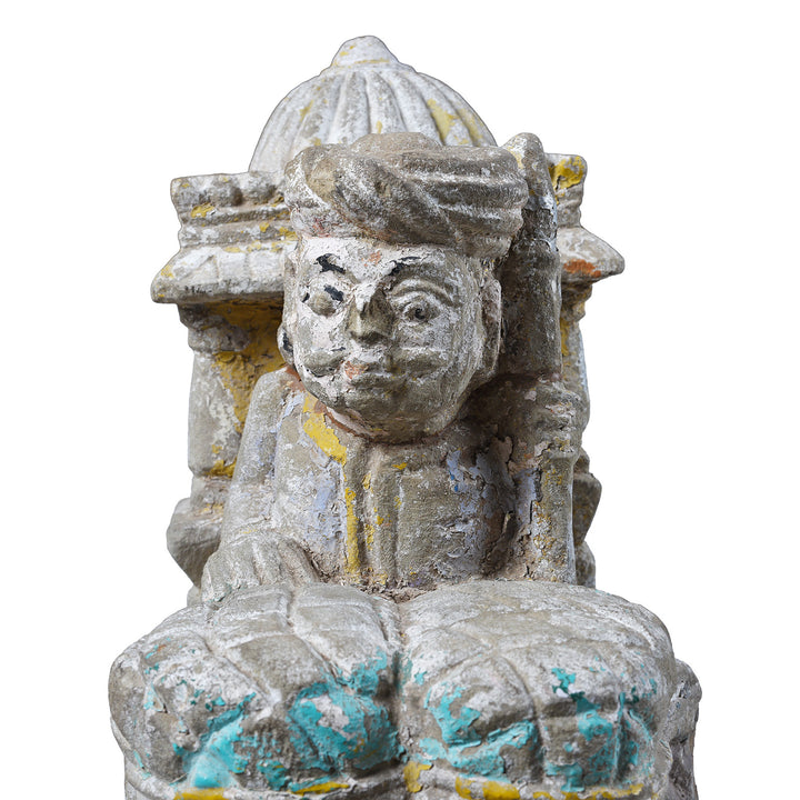 Option 1 Mahout Front View From Antique Indian Painted Stone Elephant With Mahout And Royal Box Carving