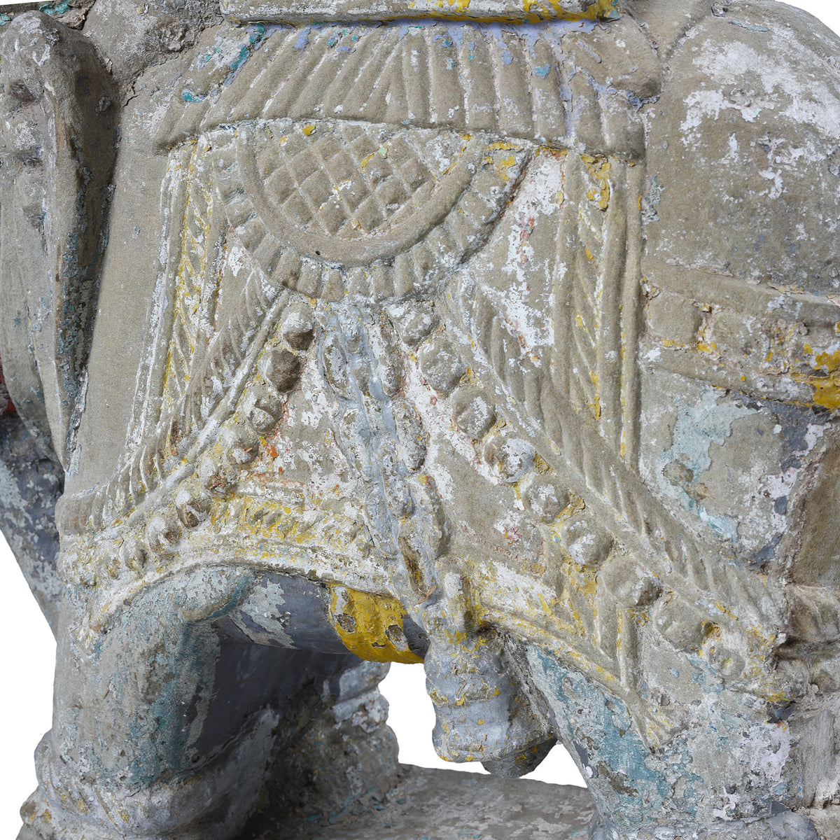 Option 1  Elephant Carving Detail From Antique Indian Painted Stone Elephant With Mahout And Royal Box Carving