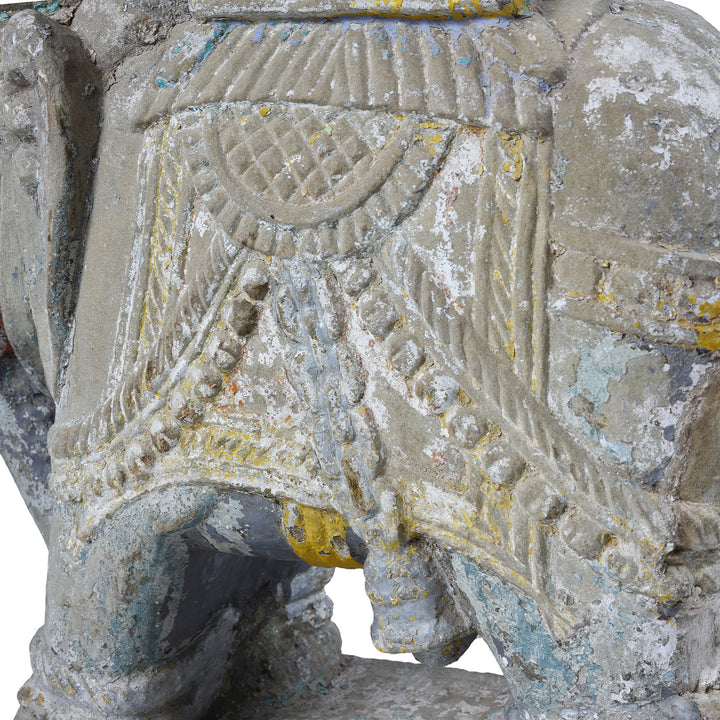 Option 1  Elephant Carving Detail From Antique Indian Painted Stone Elephant With Mahout And Royal Box Carving