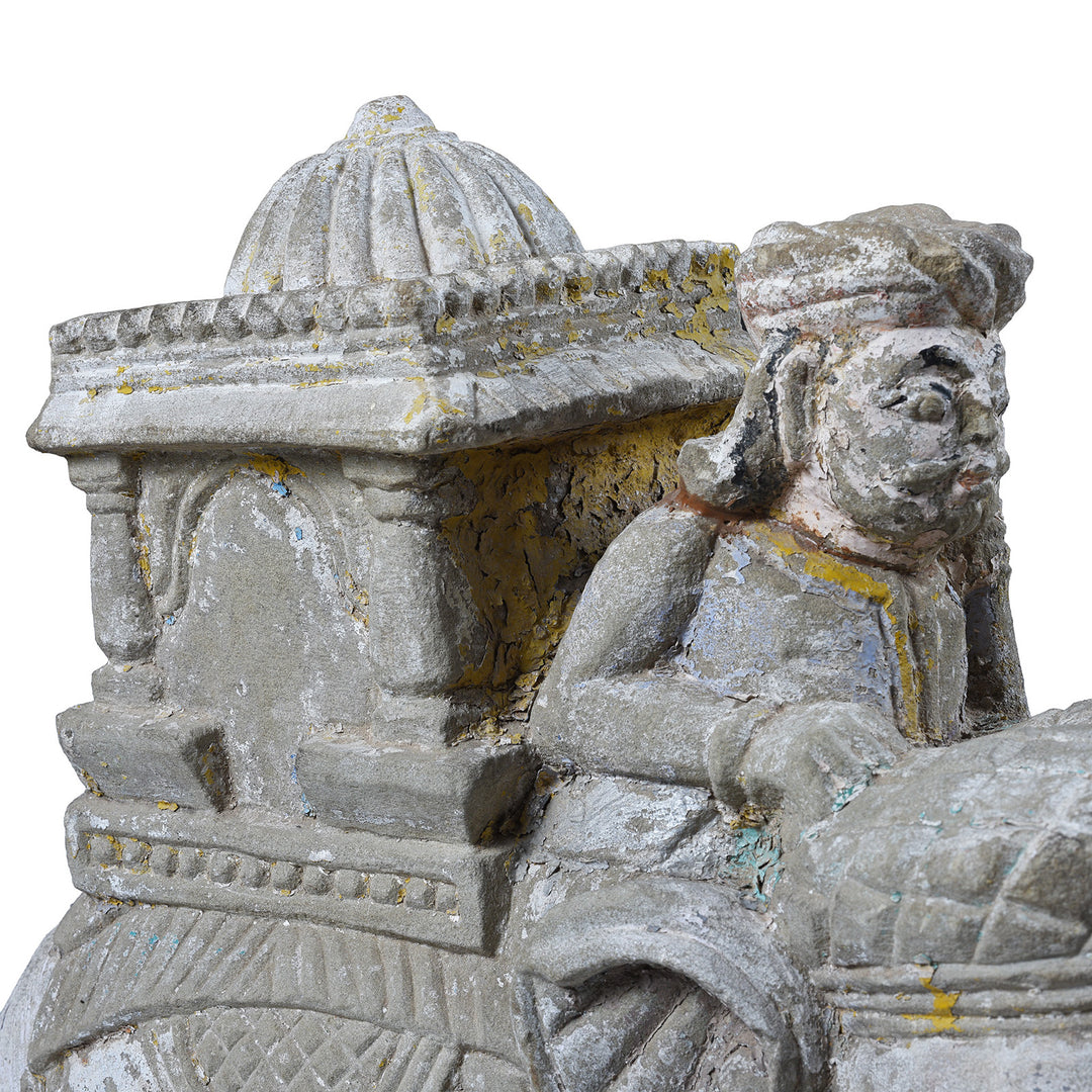 Option 1 Mahout Detail From Antique Indian Painted Stone Elephant With Mahout And Royal Box Carving
