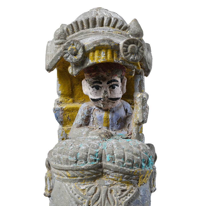 Option 2 Mahout Detail From Antique Indian Painted Stone Elephant With Mahout And Royal Box Carving