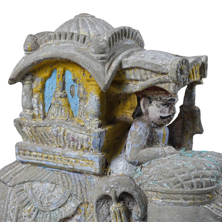 Option 2 Royal Box Carving From Antique Indian Painted Stone Elephant With Mahout And Royal Box Carving