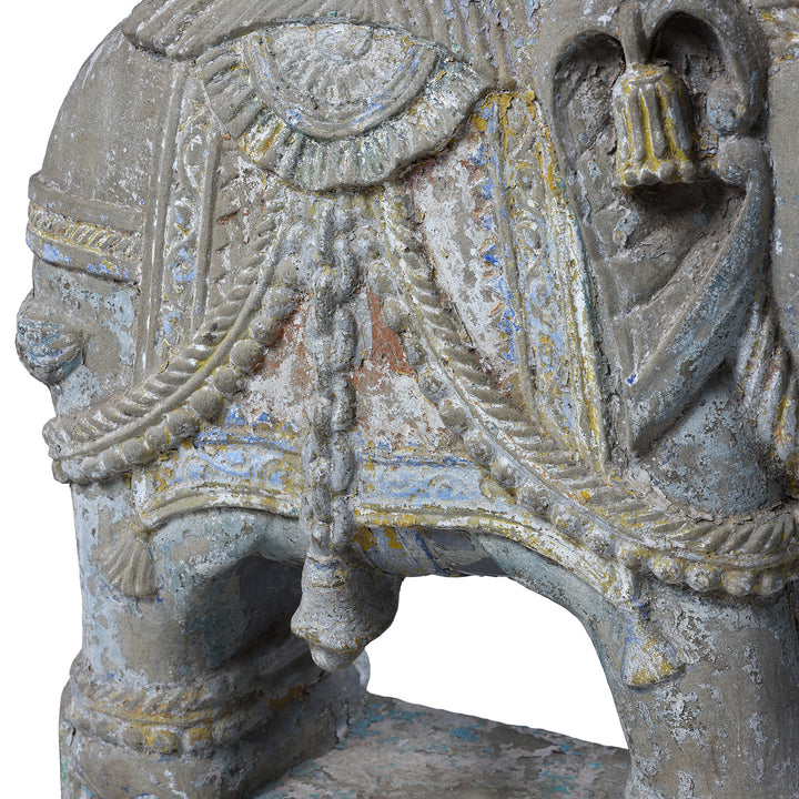 Option 2 Elephant Detail From Antique Indian Painted Stone Elephant With Mahout And Royal Box Carving