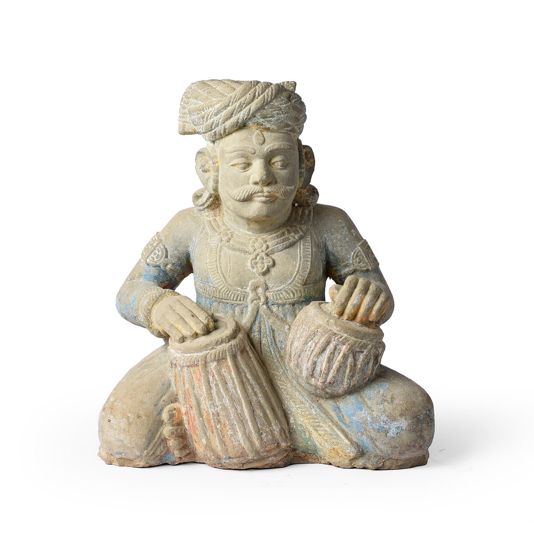 Antique Indian Stone Tabla Musician From Kutch On Stand  | Indigo Antiques
