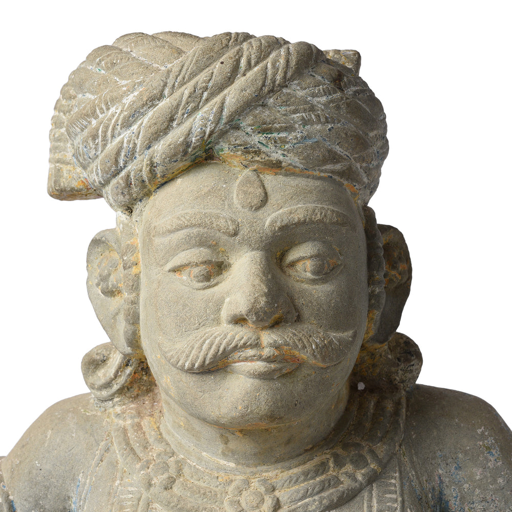 Face Detail From Antique Indian Stone Tabla Musician From Kutch On Stand  | Indigo Antiques