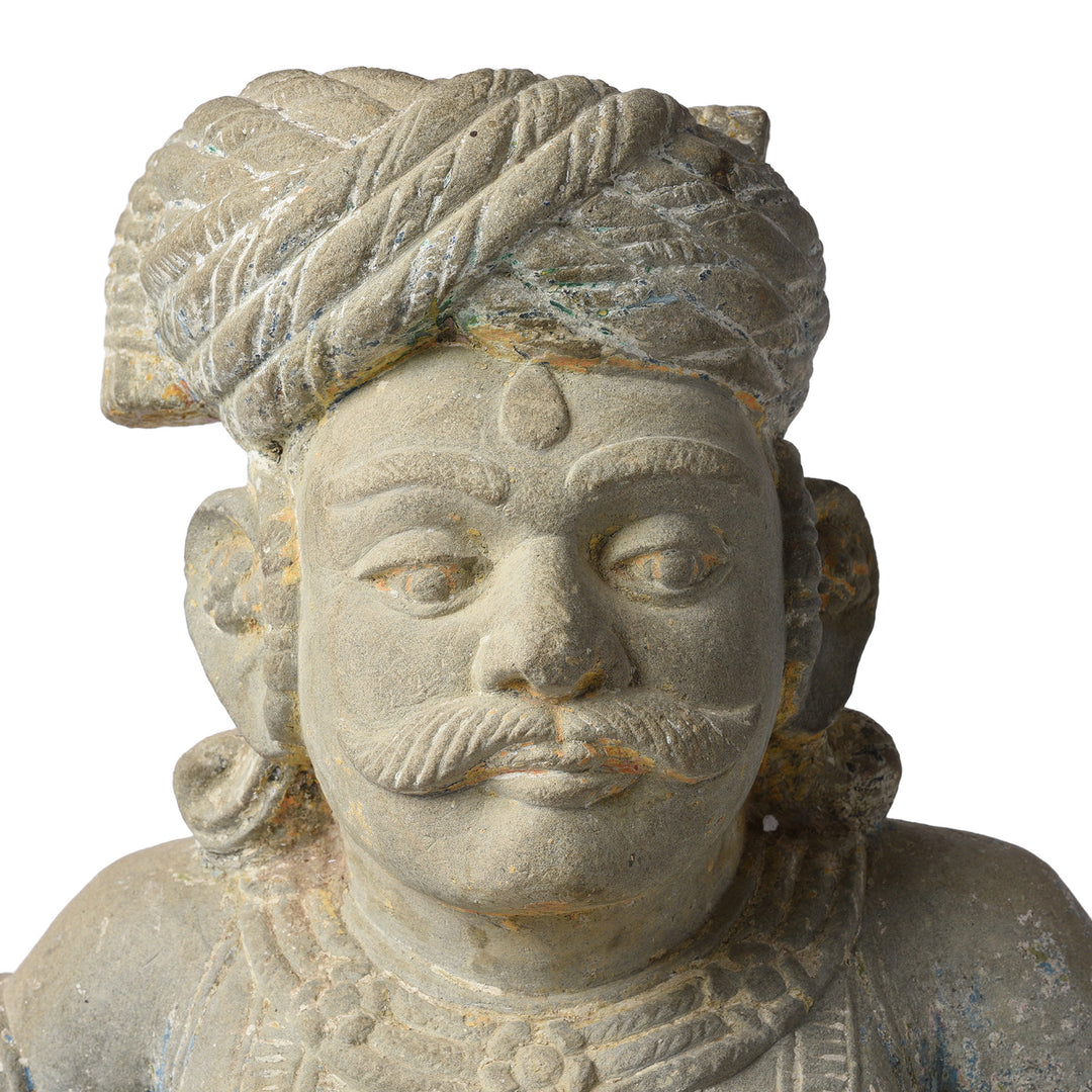 Face Detail From Antique Indian Stone Tabla Musician From Kutch On Stand  | Indigo Antiques