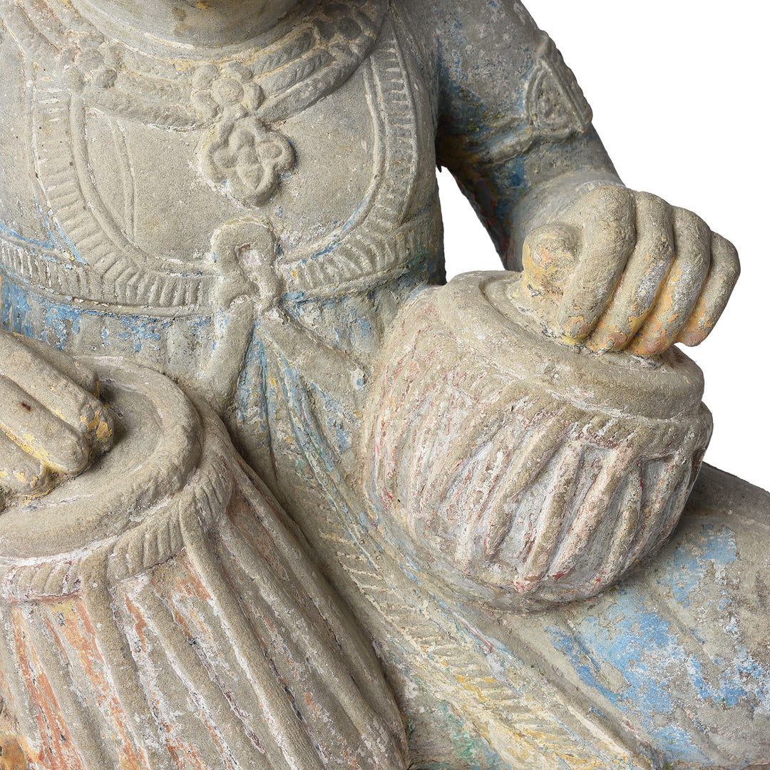 Table Detail From Antique Indian Stone Tabla Musician From Kutch On Stand  | Indigo Antiques