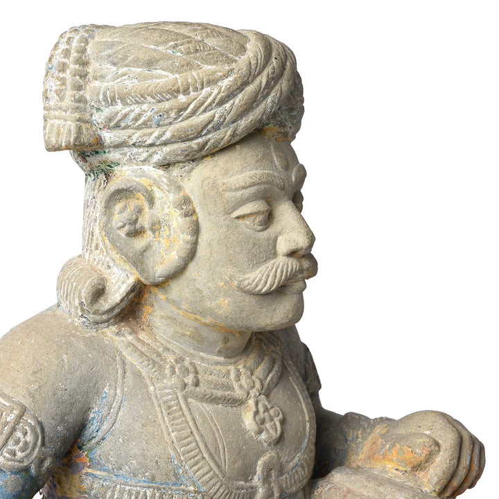 Profile View Of Antique Indian Stone Tabla Musician From Kutch On Stand  | Indigo Antiques