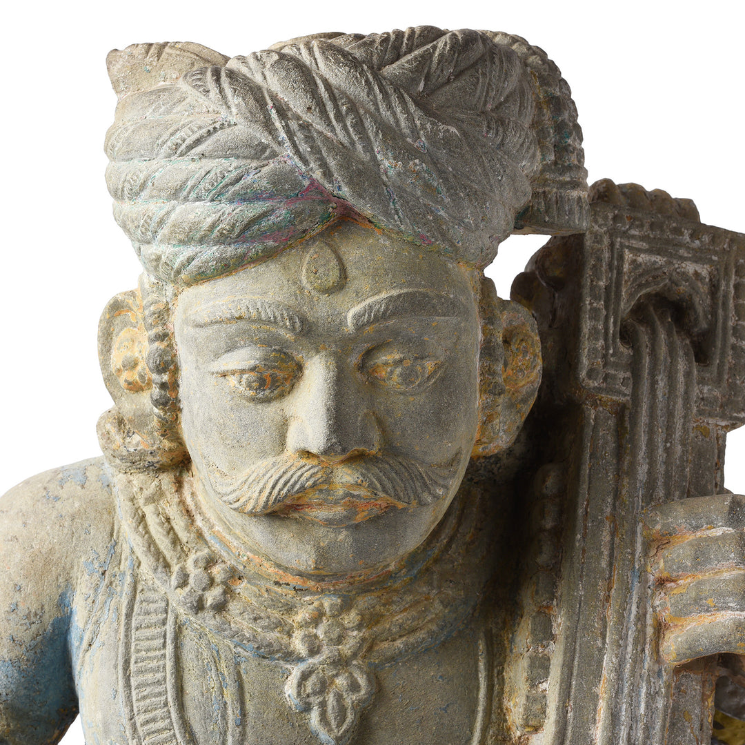 Face Detail From Antique Indian Stone Sarangi Musician From Kutch | Indigo Antiques