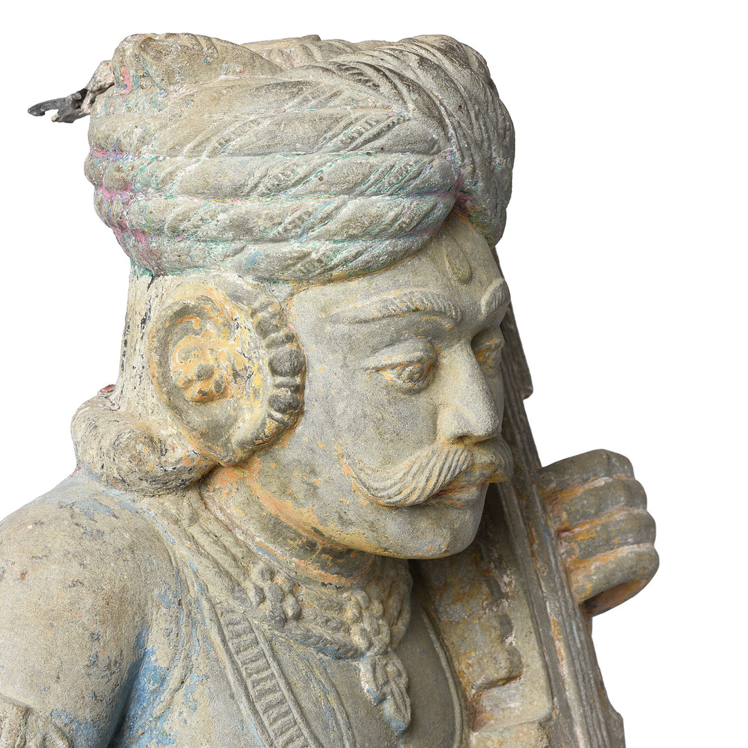 Face Profile Detail From Antique Indian Stone Sarangi Musician From Kutch | Indigo Antiques