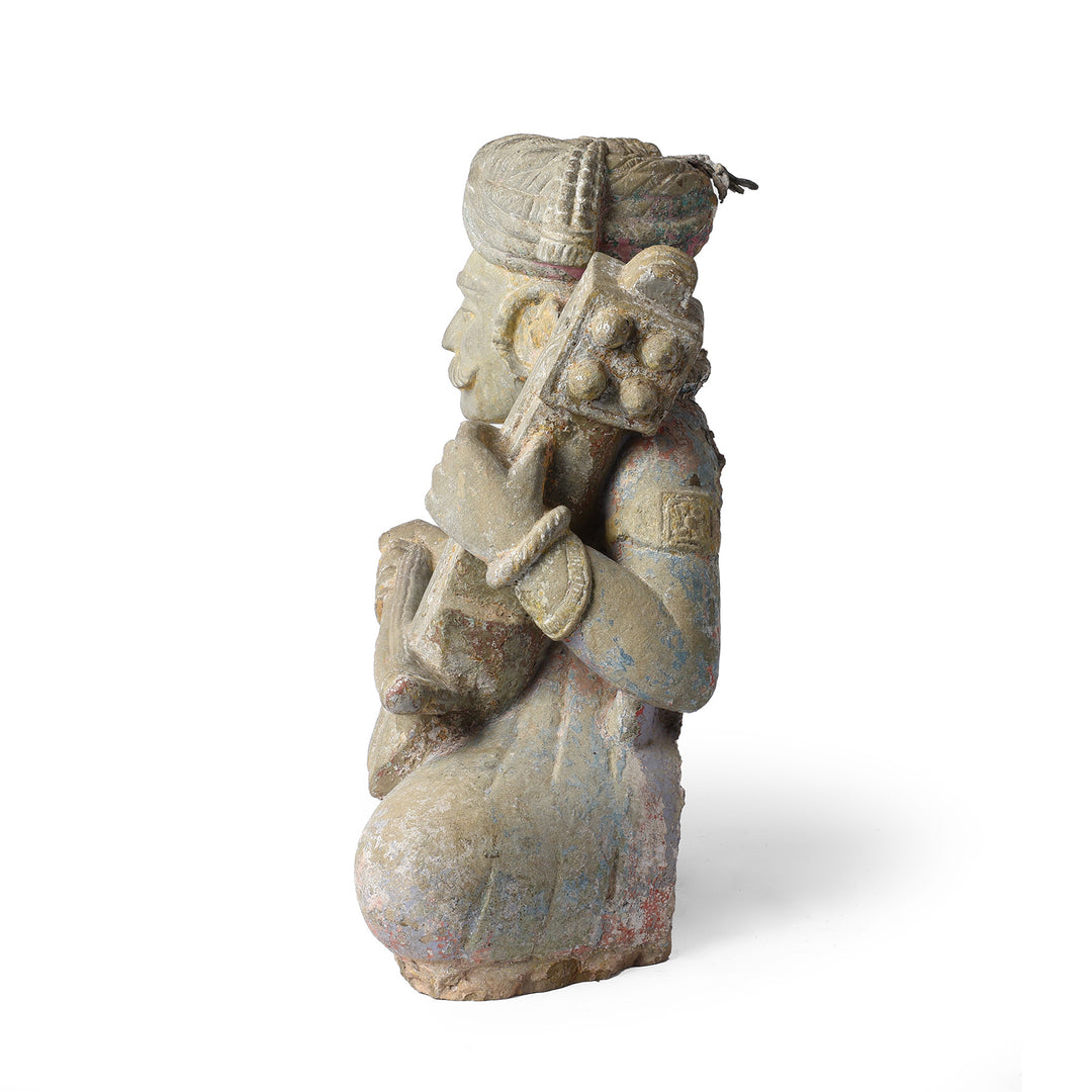 Side View Of Antique Indian Stone Sarangi Musician From Kutch | Indigo Antiques