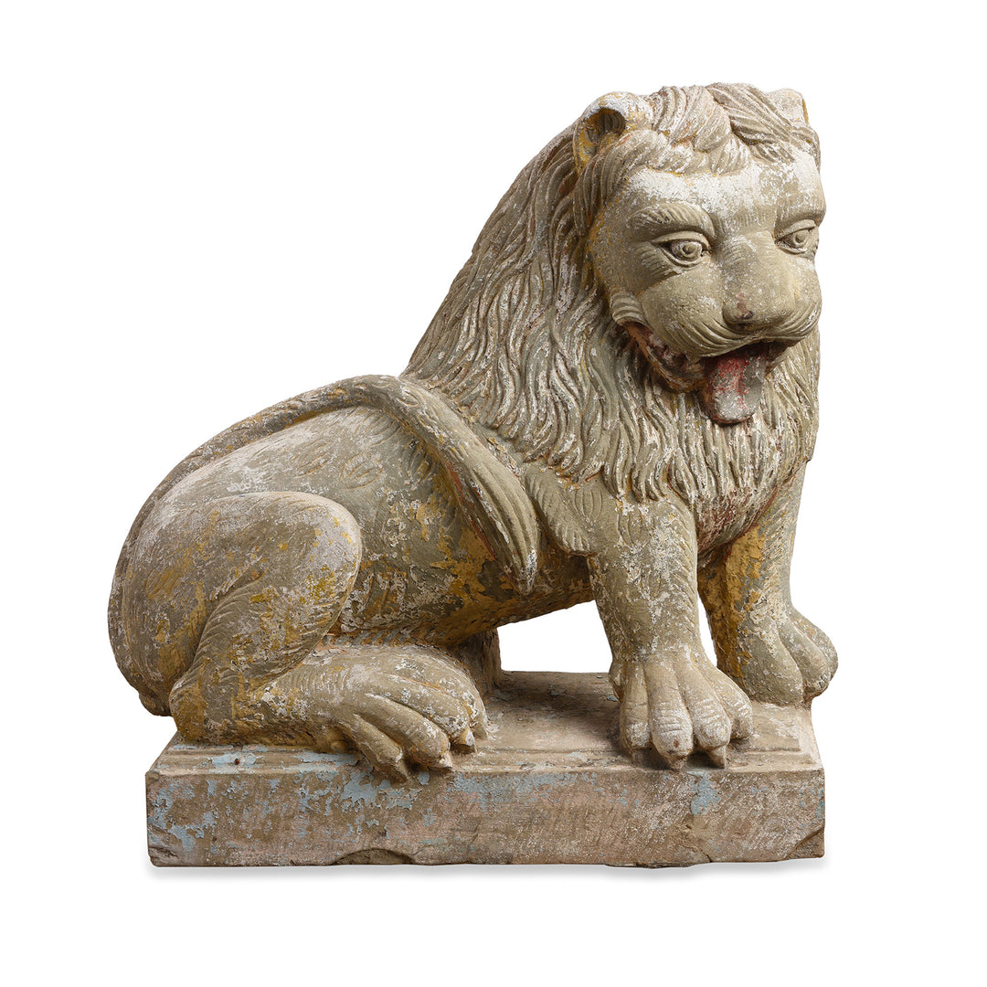 Right Hand Facing Antique Stone Lions From Kutch | Indigo Antiques