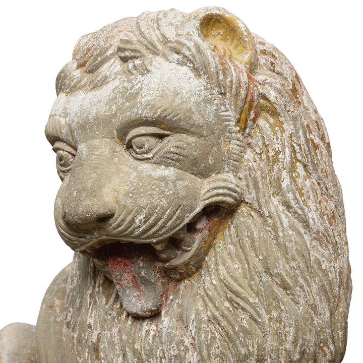Face Detail From Right Hand Facing Antique Stone Lions From Kutch | Indigo Antiques