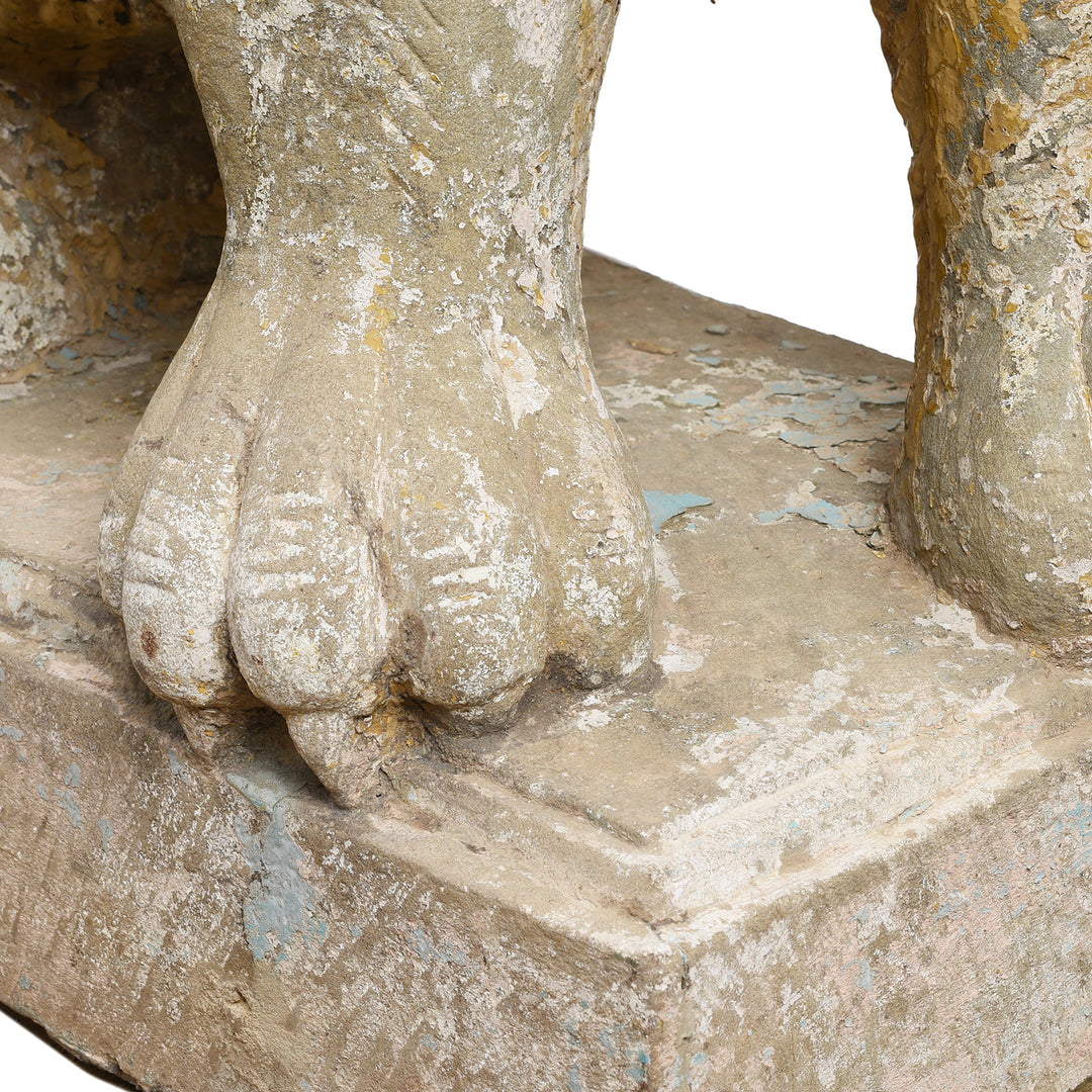 Paw Detail From Right Hand Facing Antique Stone Lions From Kutch | Indigo Antiques