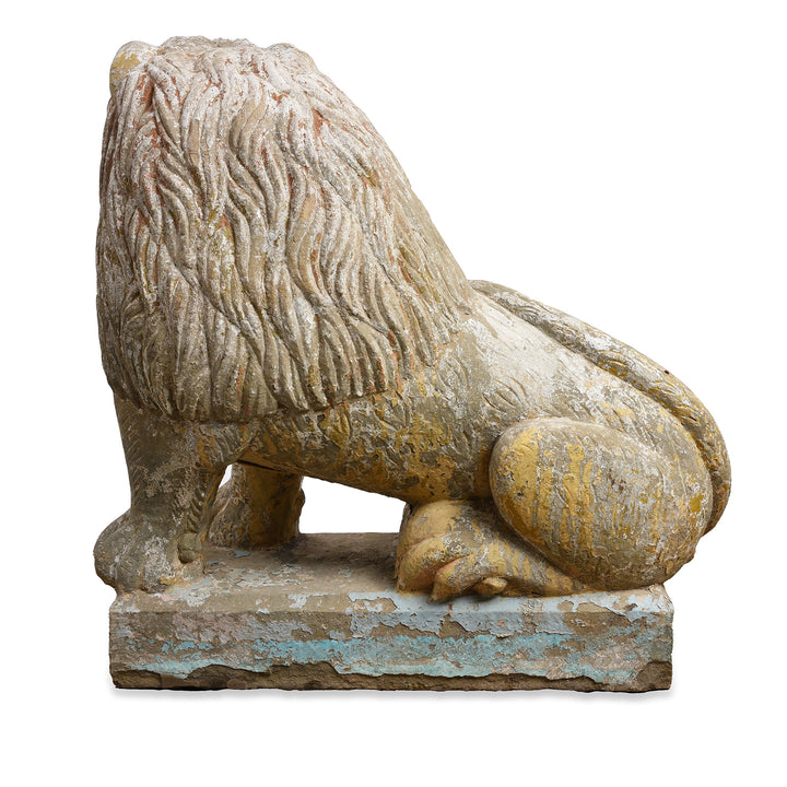 Back Of Right Hand Facing Antique Stone Lions From Kutch | Indigo Antiques