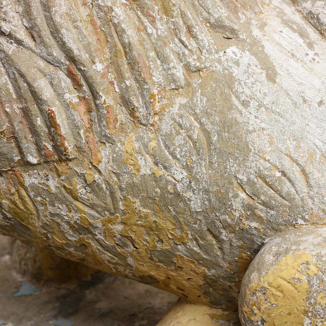 Carving Detail From Right Hand Facing Antique Stone Lions From Kutch | Indigo Antiques