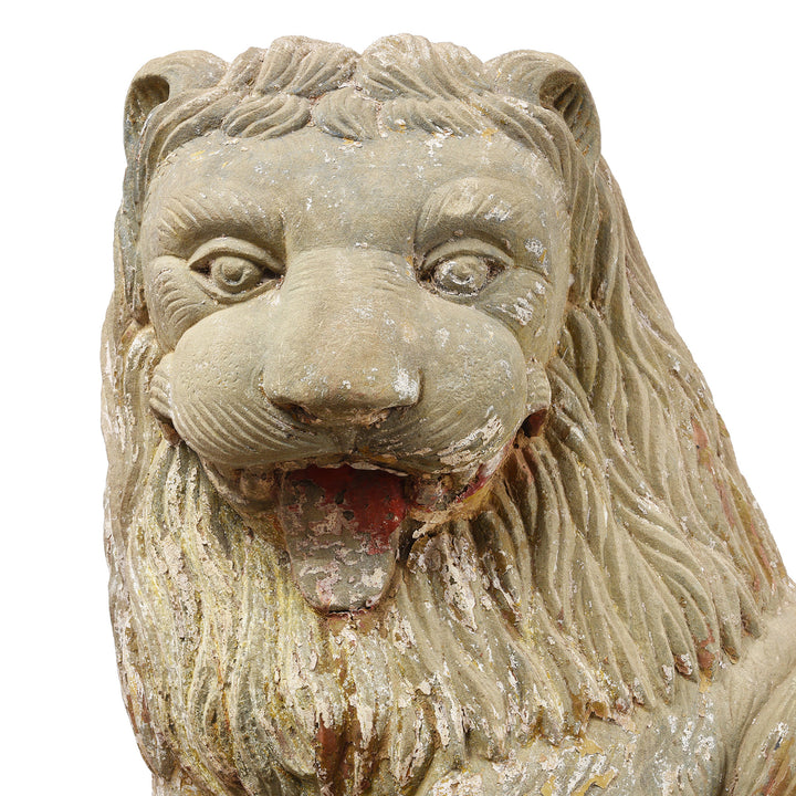 Face Detail From Left Hand Facing Antique Stone Lions From Kutch | Indigo Antiques