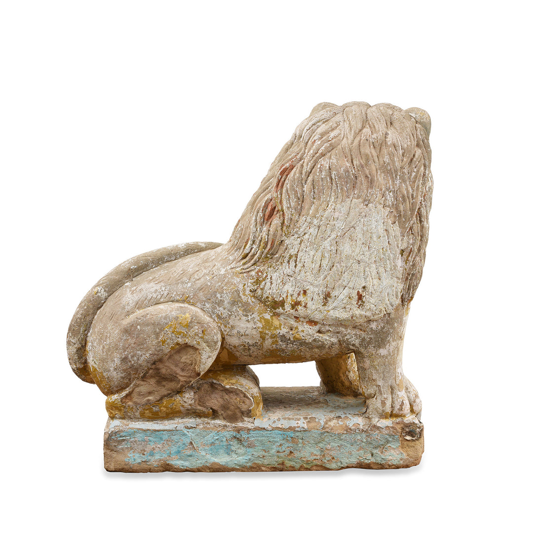 Back Of Left Hand Facing Antique Stone Lions From Kutch | Indigo Antiques