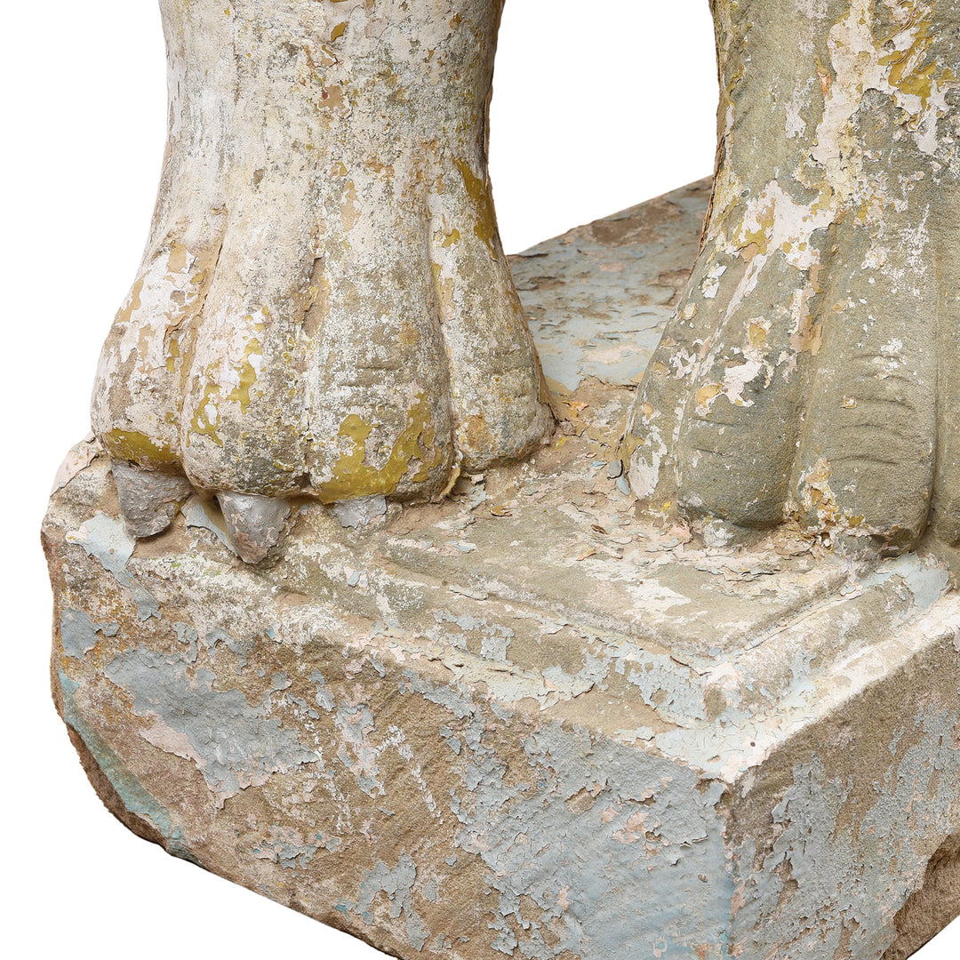 Paw Detail From Left Hand Facing Antique Stone Lions From Kutch | Indigo Antiques